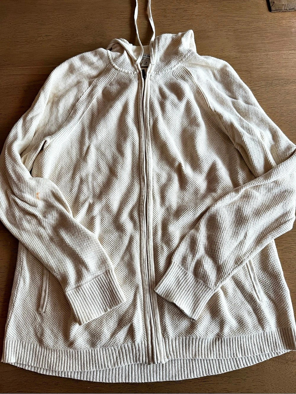 L.L.Bean Cotton Zip Cardigan in Cream Size Medium